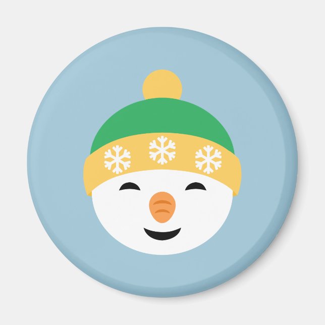 Christmas Snowman in Green Hat on Light Blue Magnet (Front)