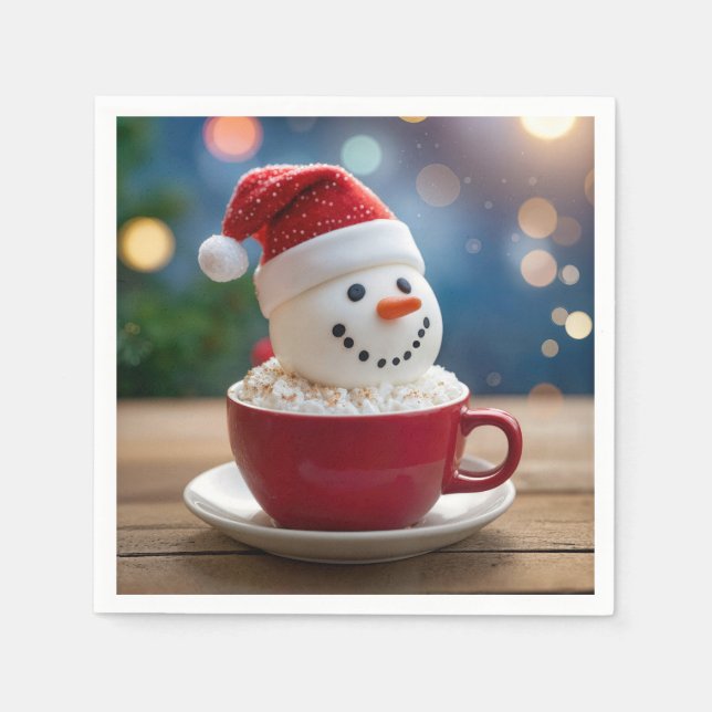 Christmas Snowman In Hot Cocoa Napkin (Front)