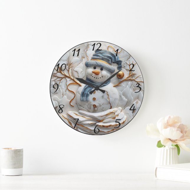 Christmas Snowman in Snowflakes Large Clock (Home)