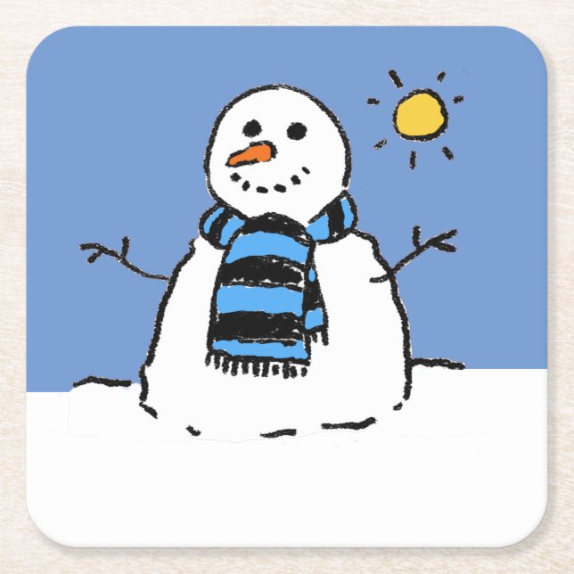 Christmas Snowman in the Sunshine Square Paper Coaster (Front)