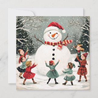 Christmas snowman in winter wonderland scene card