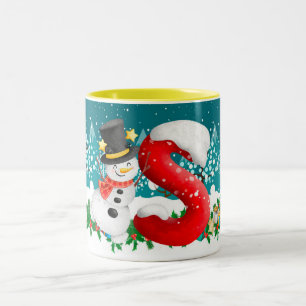 Christmas Snowman Initial Letter Monogram Mug