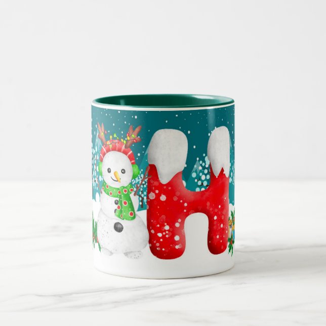 Christmas Snowman Initial Letter Monogram Mug (Center)