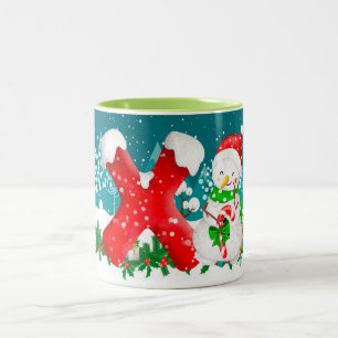 Christmas Snowman Initial Letter Monogram Mug
