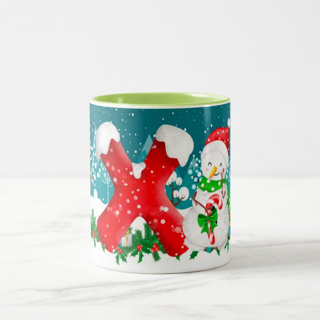 Christmas Snowman Initial Letter Monogram Mug (Center)