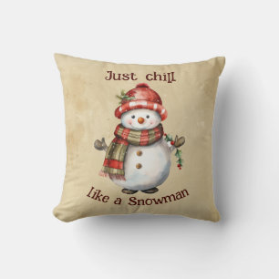 Christmas Snowman Just Chill Quote Fun Watercolor Cushion