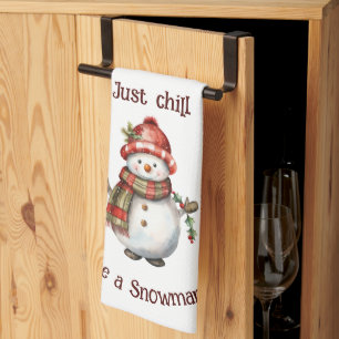 Christmas Snowman Just Chill Quote Fun Watercolor Tea Towel