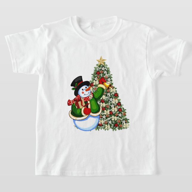 Christmas snowman kids Holiday t-shirt (Laydown)