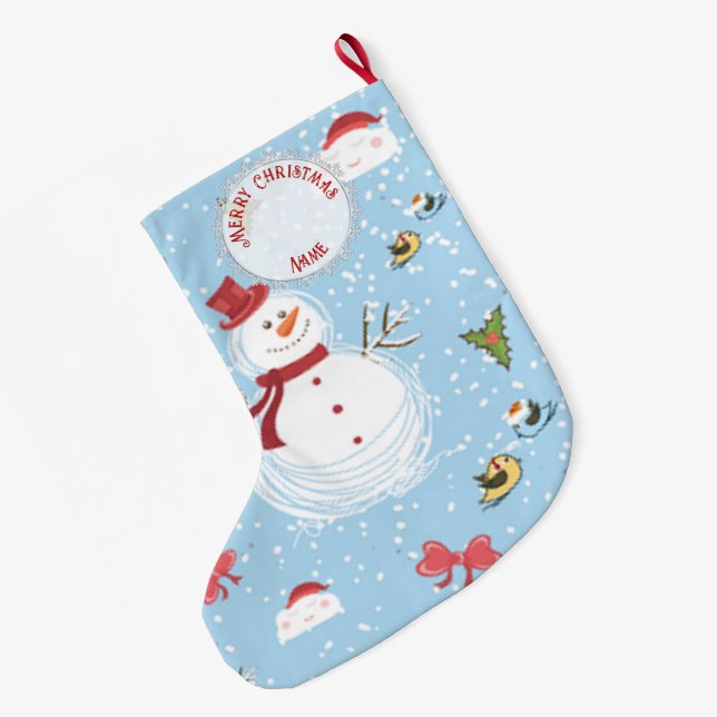 Christmas Snowman Large Christmas Stocking (Back (Hanging))