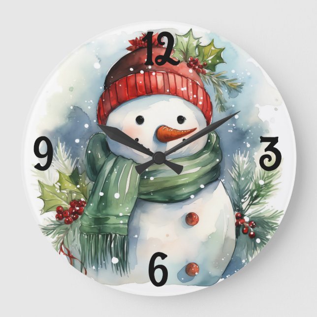 Christmas Snowman Large Clock (Front)