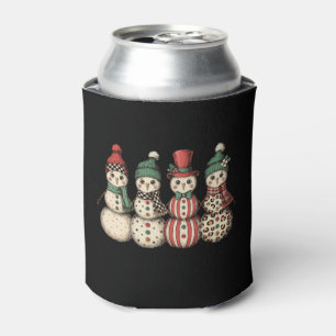 Christmas Snowman Leopard Plaid Chequered Vintage Can Cooler