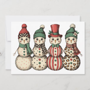 Christmas Snowman Leopard Plaid Chequered Vintage Invitation