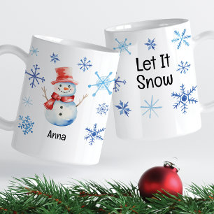 Christmas Snowman Let It Snow Blue Snowflakes  Coffee Mug