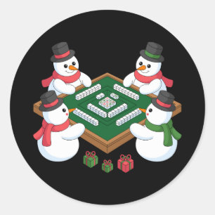 Christmas Snowman Mahjong Game Table Xmas Holiday Classic Round Sticker