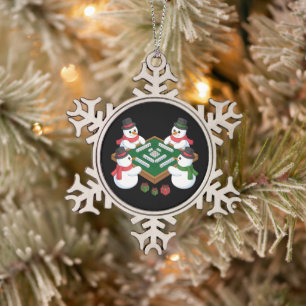 Christmas Snowman Mahjong Game Table Xmas Holiday Snowflake Pewter Christmas Ornament