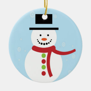 Christmas snowman on blue ceramic ornament