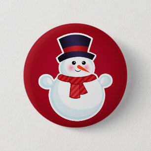 Christmas Snowman on Red Background 6 Cm Round Badge
