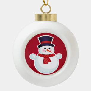 Christmas Snowman on Red Background Ceramic Ball Christmas Ornament