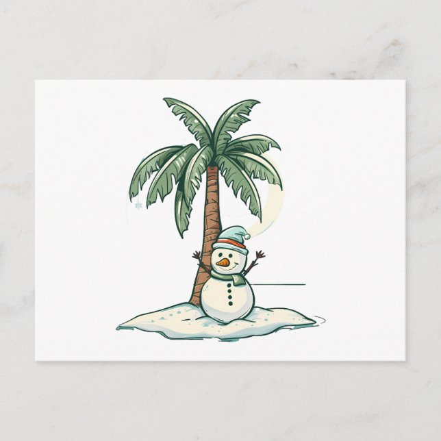 Christmas - Snowman on the Beach with Palm Tree Postcard (Front)