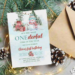 Christmas Snowman Onederful First Birthday Invitation