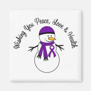 Christmas Snowman Pancreatic Cancer Ribbon Magnet