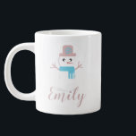 Christmas Snowman Pastel Pink Name  Large Coffee Mug<br><div class="desc">Christmas mug with Snowman</div>
