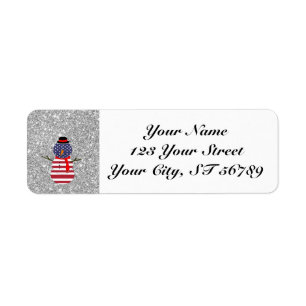 Christmas Snowman Patriotic USA flag Glitter Return Address Label