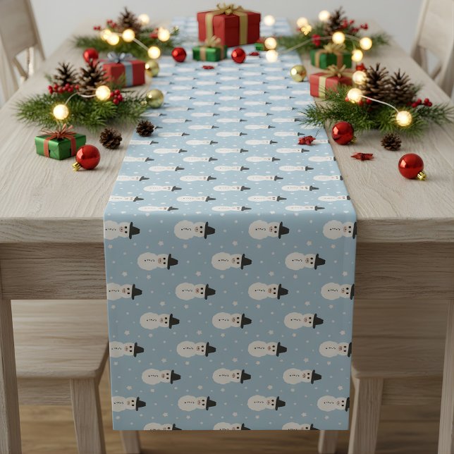 Christmas Snowman pattern in blue Short Table Runner (snowman table runner)