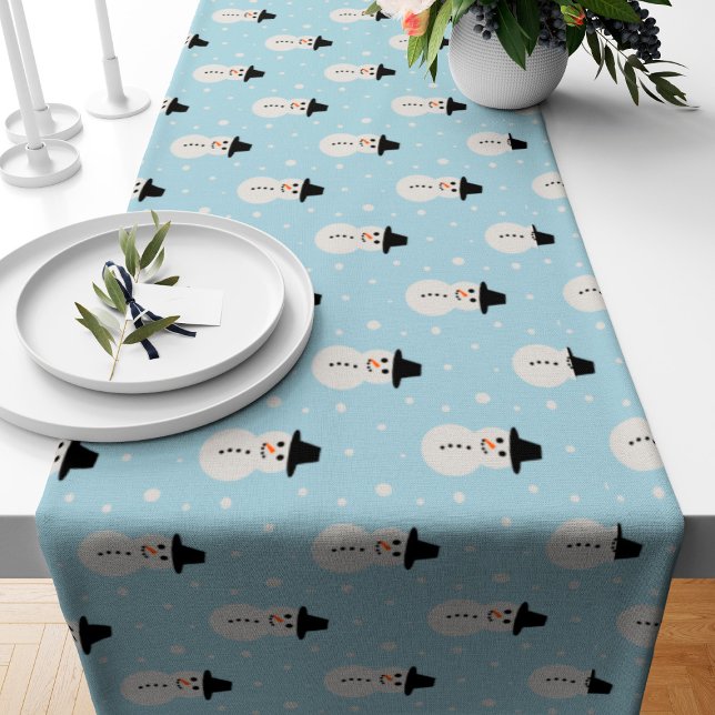 Christmas Snowman pattern in light blue Short Table Runner (Creator Uploaded)
