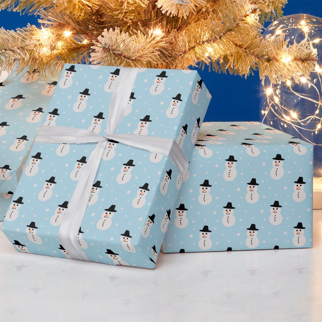 Christmas Snowman pattern in light blue Wrapping Paper (christmas snowman wrapping paper in blue)
