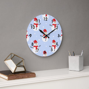 Christmas Snowman Pattern Large Clock