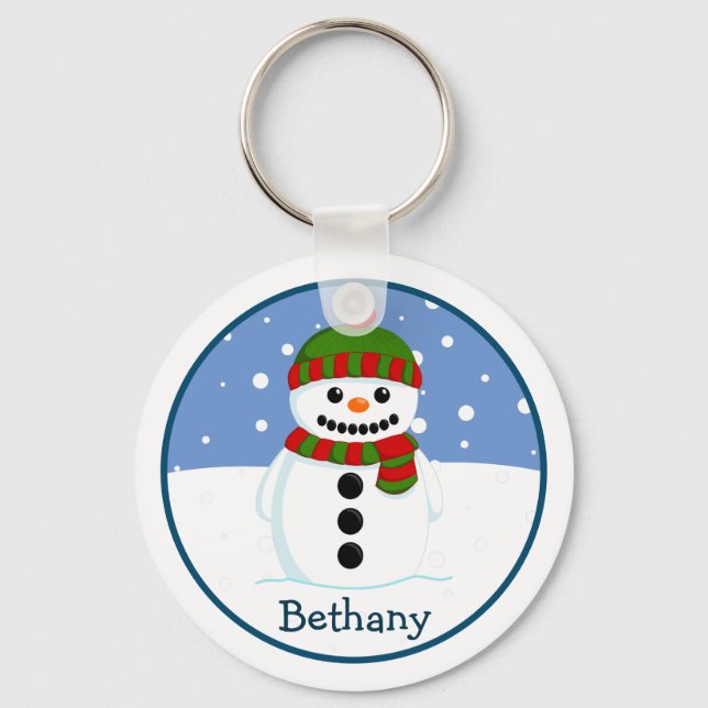 Christmas Snowman Personalised Key Ring (Front)