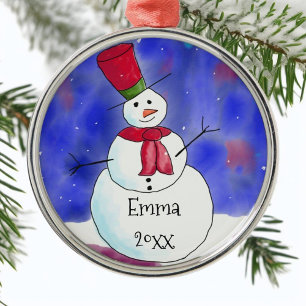 Christmas Snowman Personalised Metal Ornament