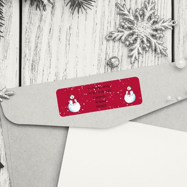 Christmas Snowman Personalised Return Address Label (Cute Christmas return address labels. Custom made to order.)