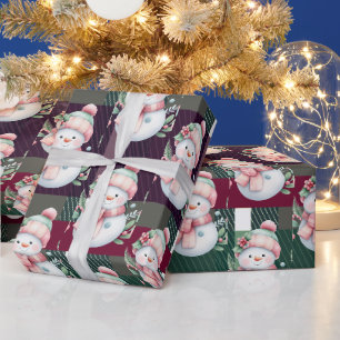Christmas Snowman Plaid Holiday Pastel Wrapping Paper