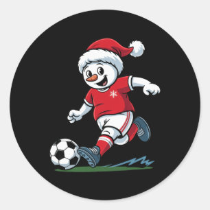 Christmas Snowman Playing Soccer Funny Player Todd Classic Round Sticker