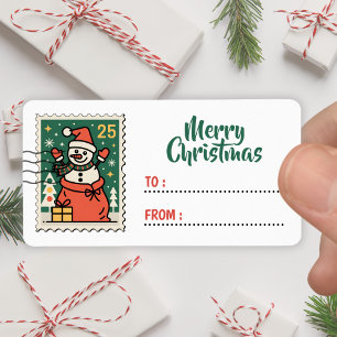 Christmas Snowman Postage Stamp Sticker Label