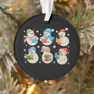 Christmas Snowman Reading Books Lover Teacher Xmas Ornament