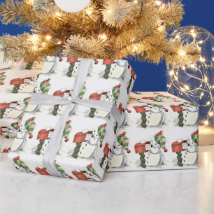 Christmas Snowman Red Mailbox Wrapping Paper