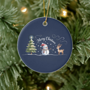 Christmas Snowman Reindeer Xmas Tree Winter Ceramic Ornament