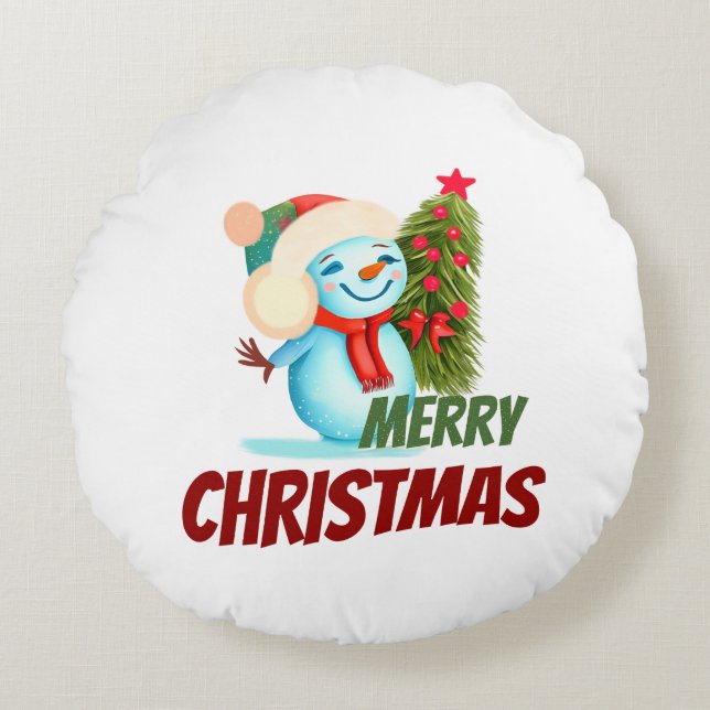 Christmas snowman round cushion (Front)
