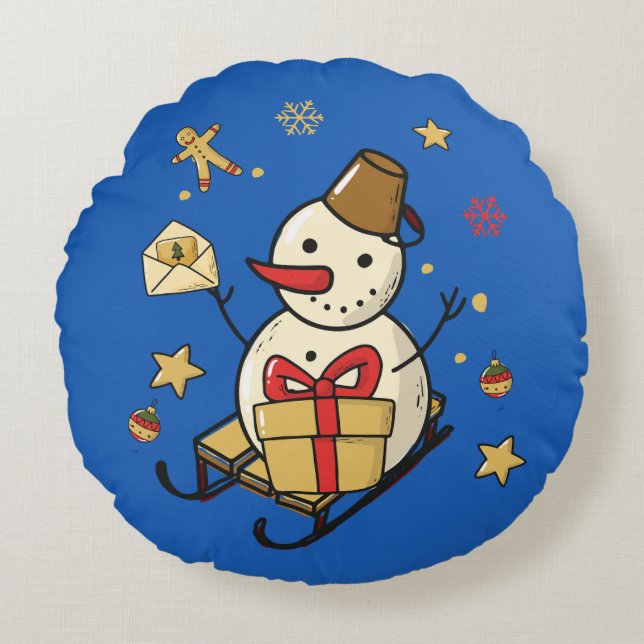 Christmas Snowman Round Cushion (Front)