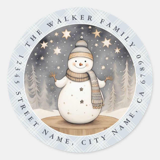 Christmas Snowman Round Stickers (Front)