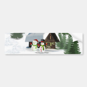 Christmas Snowman Scene Bumper Sticker