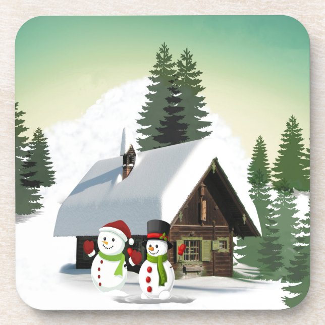 Christmas Snowman Scene Coaster (Front)