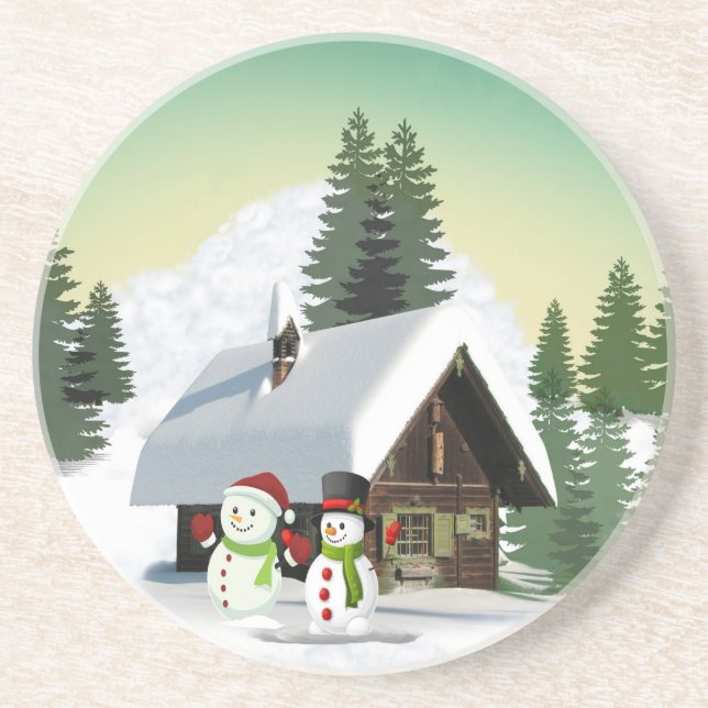 Christmas Snowman Scene Coaster (Front)