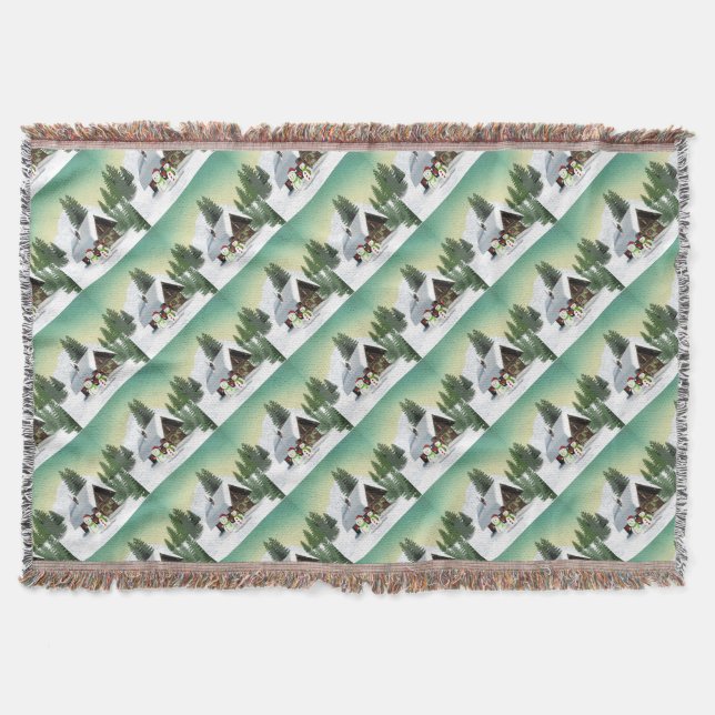 Christmas Snowman Scene Throw Blanket (Front)