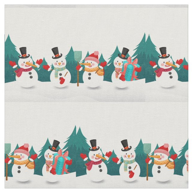Christmas Snowman Scenery  Fabric (Close Up)