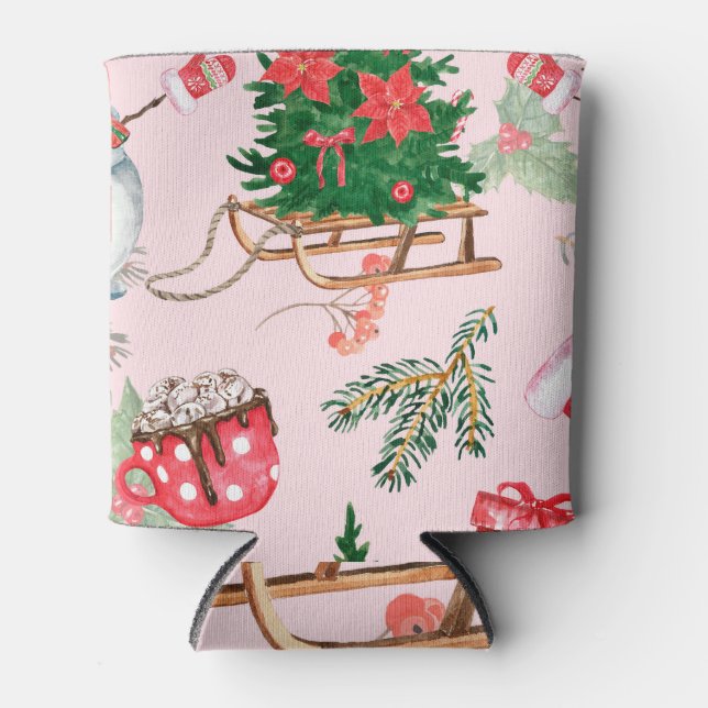 Christmas Snowman Seamless Pattern. Can Cooler (Front)