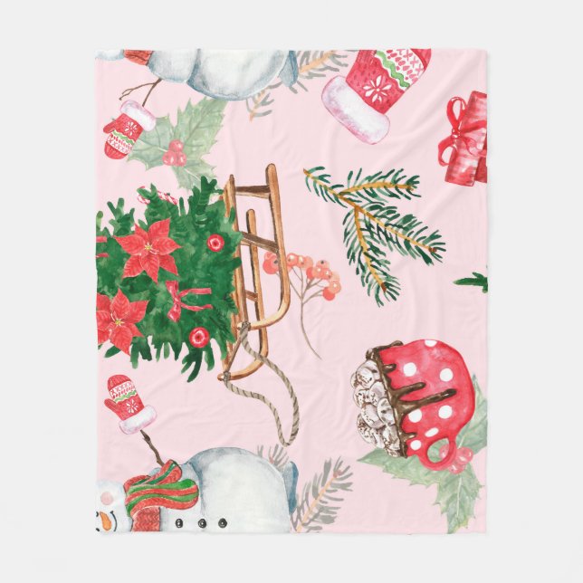 Christmas Snowman Seamless Pattern. Fleece Blanket (Front)